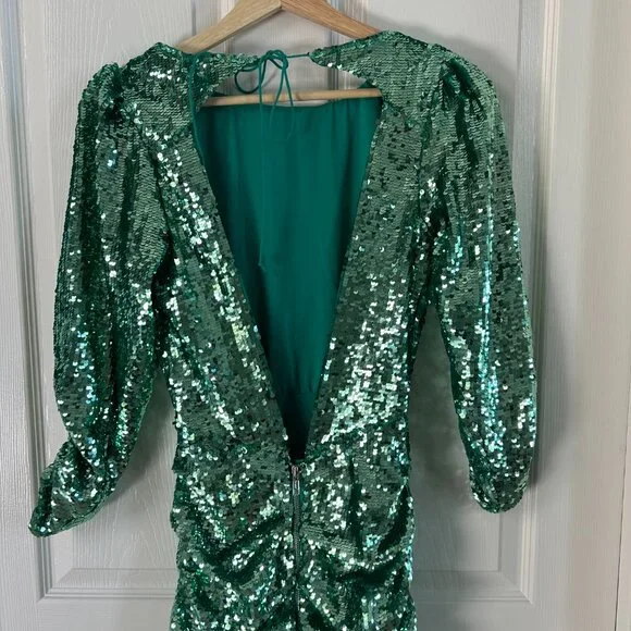 For Love & Lemons Marais Sequin Mini Dress SZXS Backless Green Party Cocktail